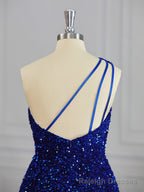 A Line One Shoulder Sequin Short Mini Velvet Sequins Dress