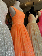 A Line One Shoulder Sequins Prom Dress with Pockets