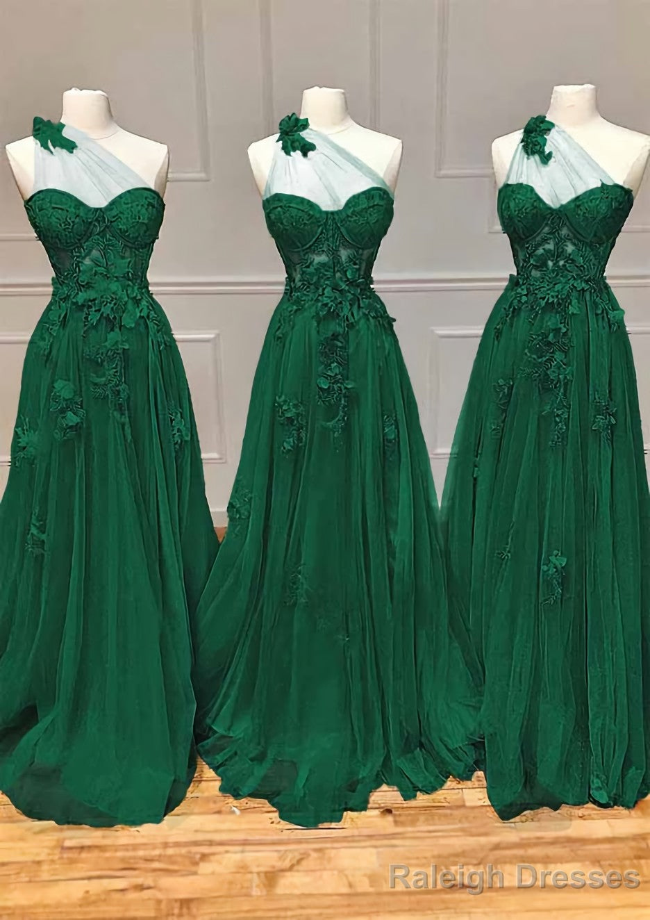 A Line One Shoulder Sleeveless Long Dress Floor Length Tulle Prom Dress with Appliqued Split