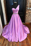 A-line One-Shoulder Sleeveless Satin Long/Floor-Length Prom Dresses With Beading Pleated