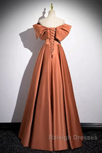 A-Line Orange Satin Beaded Sweetheart Prom Dress, Orange Long Evening Dress