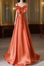 A-Line Orange Satin Long Prom Dress, Orange Long Evening Dress