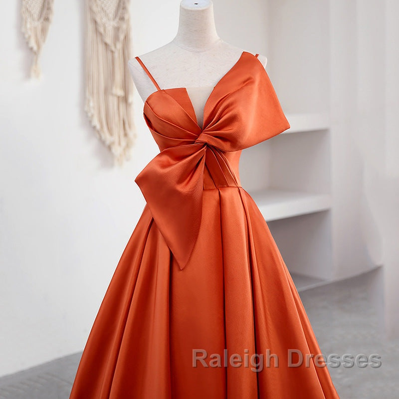 A Line Orange Satin Prom Dress Sweet Bow Birthday Party Dress Secondary image