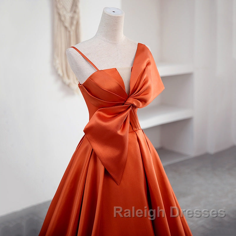 A Line Orange Satin Prom Dress Sweet Bow Birthday Party Dress