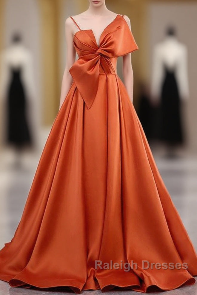 A Line Orange Satin Prom Dress Sweet Bow Birthday Party Dress Main image