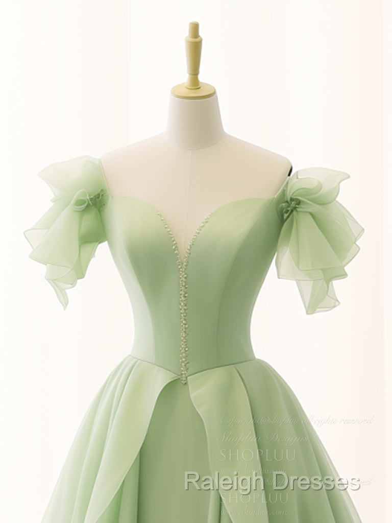 A-Line Organza Green Long Prom Dress, Green Long Graduation Dress Secondary image