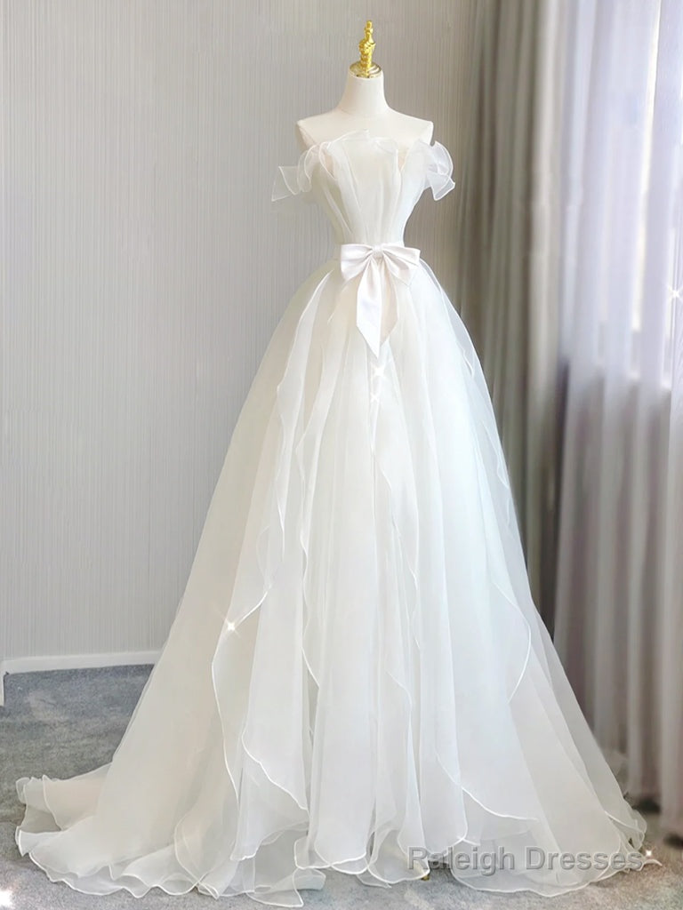 A-Line Organza White Long Prom Dress, White Long Formal Dress Main image
