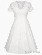 A-Line Prom Dress Elegant Dresses Homecoming Knee Length Short Sleeve V Neck Satin With Appliques