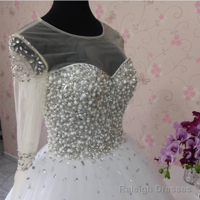 A Line Pearl And Crystal Beaded Long Sleeves Wedding Dresses Main image