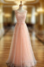 A Line Pink Appliques Tulle Bridesmaid Dresses