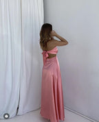 A Line Pink Backless Prom Dress Long Pink Formal Prom Dress