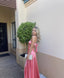 A Line Pink Backless Prom Dress Long Pink Formal Prom Dress