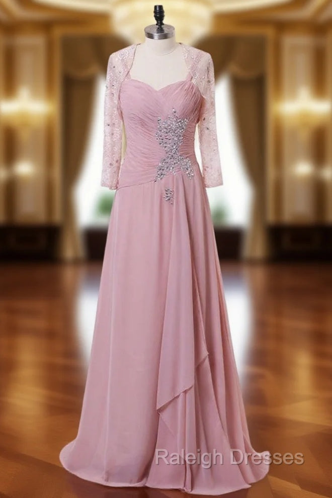 A-line Pink Chiffon Beaded Mother Of The Bride Dresses With Jacket Main image