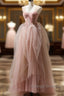 A Line Pink Corset Long Tulle Prom Dress With Ruffles