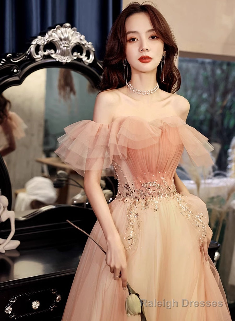 A-Line Pink Floor Length Party Dress Prom Dress, Pink Off Shoulder Formal Dress Secondary image