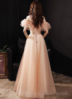 A-Line Pink Floor Length Party Dress Prom Dress, Pink Off Shoulder Formal Dress