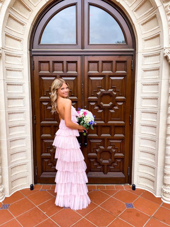 A-Line Pink Prom Dresses Long Unique Prom Dresses