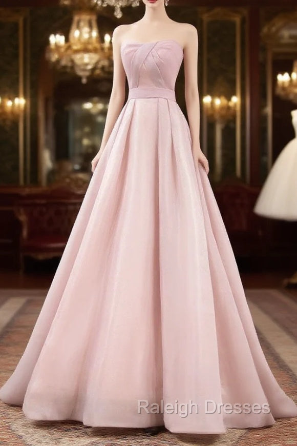 A Line Pink Long Prom Dresses, Formal Pink Bridesmaid Dresses