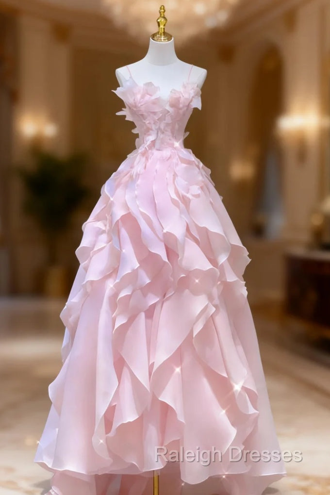 A Line Pink Long Prom Dress Strapless Prom Gown Main image
