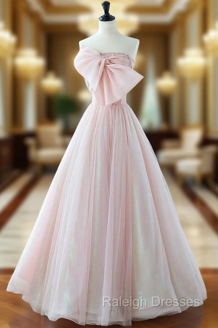 A-Line Pink Organza Long Prom Dress, Pink Long Formal Dress