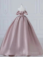 A-Line Pink Satin Long Off Shoulder Prom Dress Quinceanera Dress Evening Dress