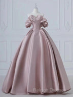 A-Line Pink Satin Long Off Shoulder Prom Dress Quinceanera Dress Evening Dress