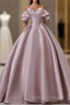 A-Line Pink Satin Long Off Shoulder Prom Dress Quinceanera Dress Evening Dress