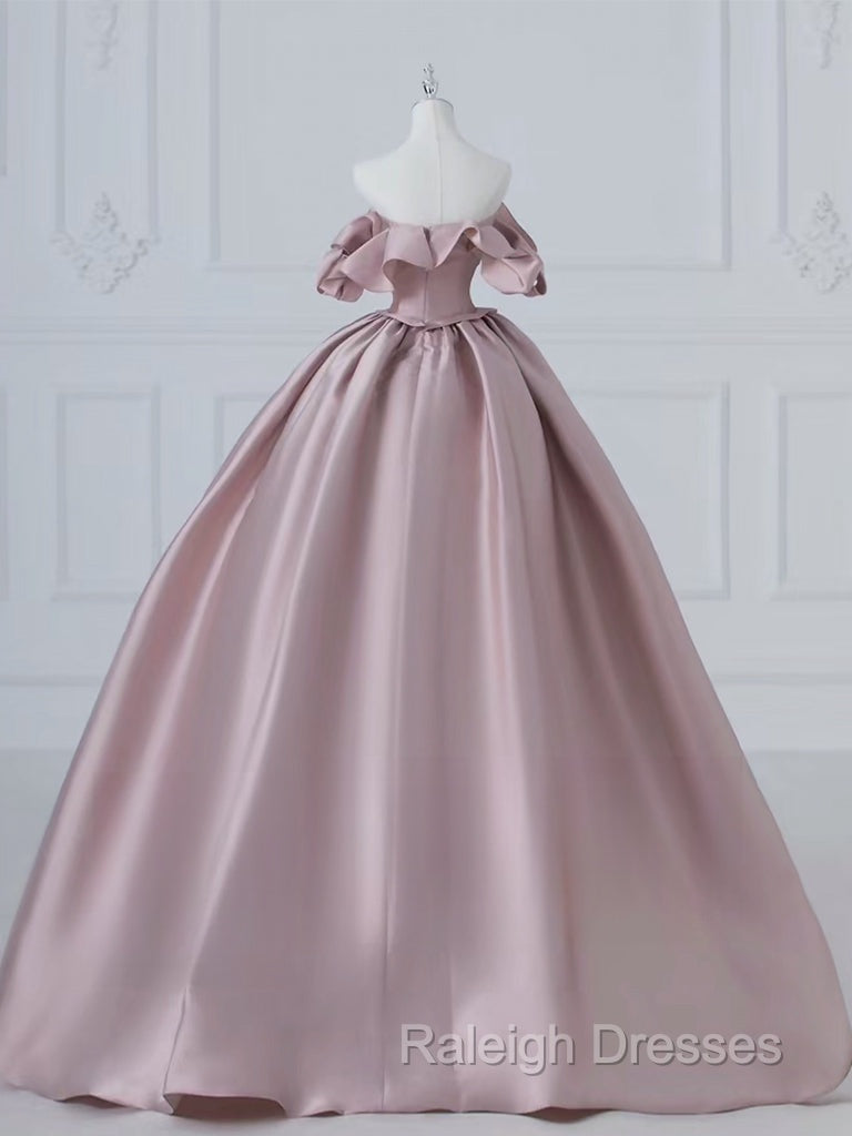 A Line Pink Satin Long Prom Dress, Pink Long Prom Dress