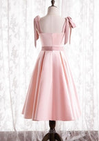 A-Line Pink Satin Short Party Dress Homecoming Dress With Tie Shoulders