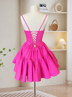 A Line Pink Satin Short Prom Dress, Backless Cute Pink Homecoming Dress