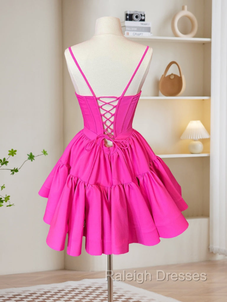 A Line Pink Satin Short Prom Dress, Backless Cute Pink Homecoming Dress