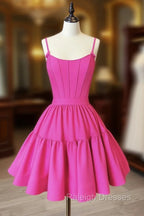 A-Line Pink Satin Short Prom Dress, Backless Cute Pink Homecoming Dress