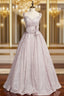 A-Line Pink Sequins Spaghetti Straps Prom Dress With Bow