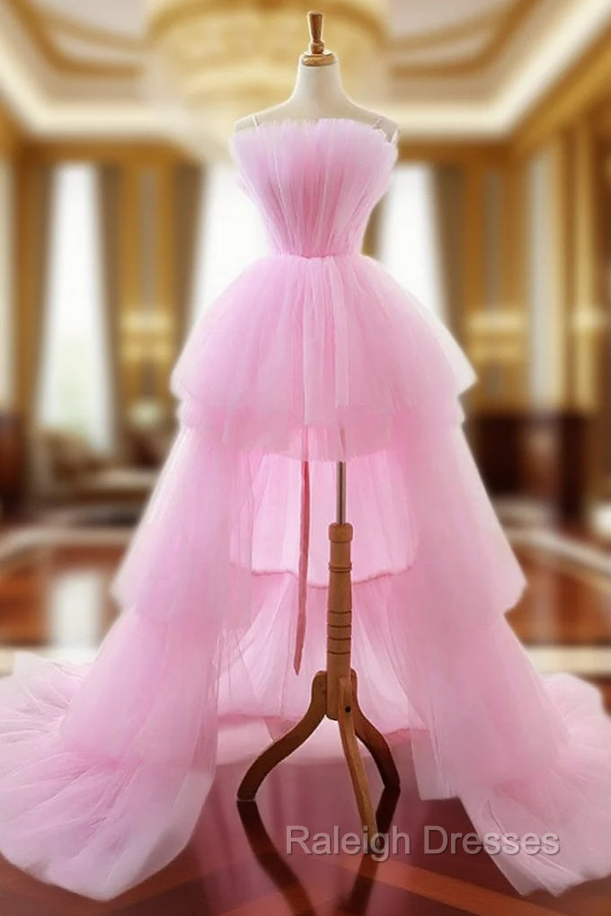 A Line Pink Spaghetti Straps Tulle Backless Wedding Dresses