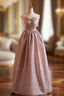 A-Line Pink Strapless Bow Prom Dress