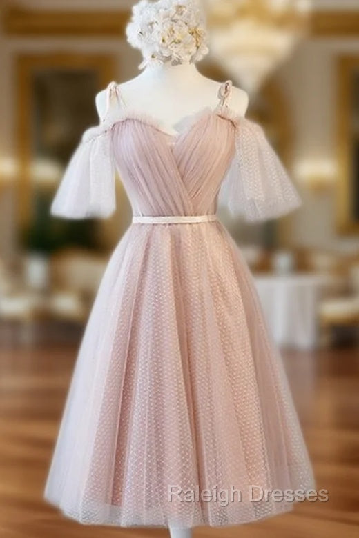 A Line Pink Straps Tulle Bridesmaid Dresses Main image