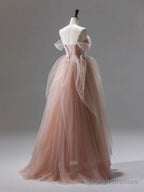 A-Line Pink Tulle Lace Long Prom Dresses Pink Tulle Lace Prom Dresses