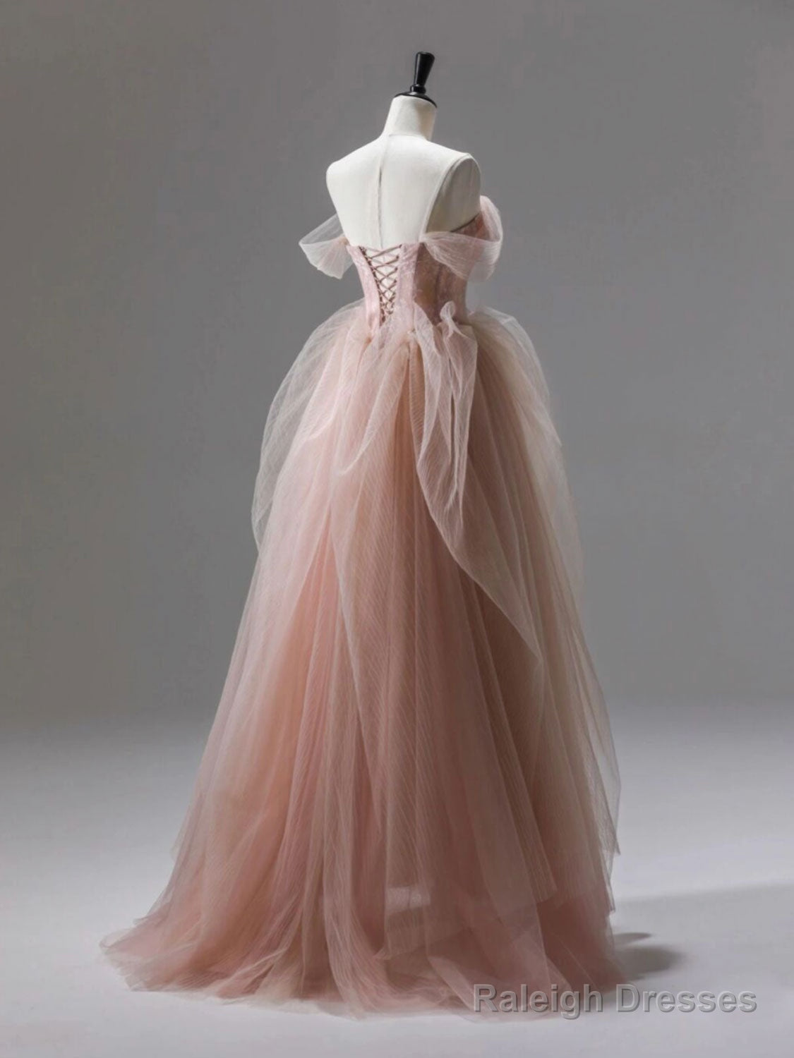 A-Line Pink Tulle Lace Long Prom Dresses Pink Tulle Lace Prom Dresses