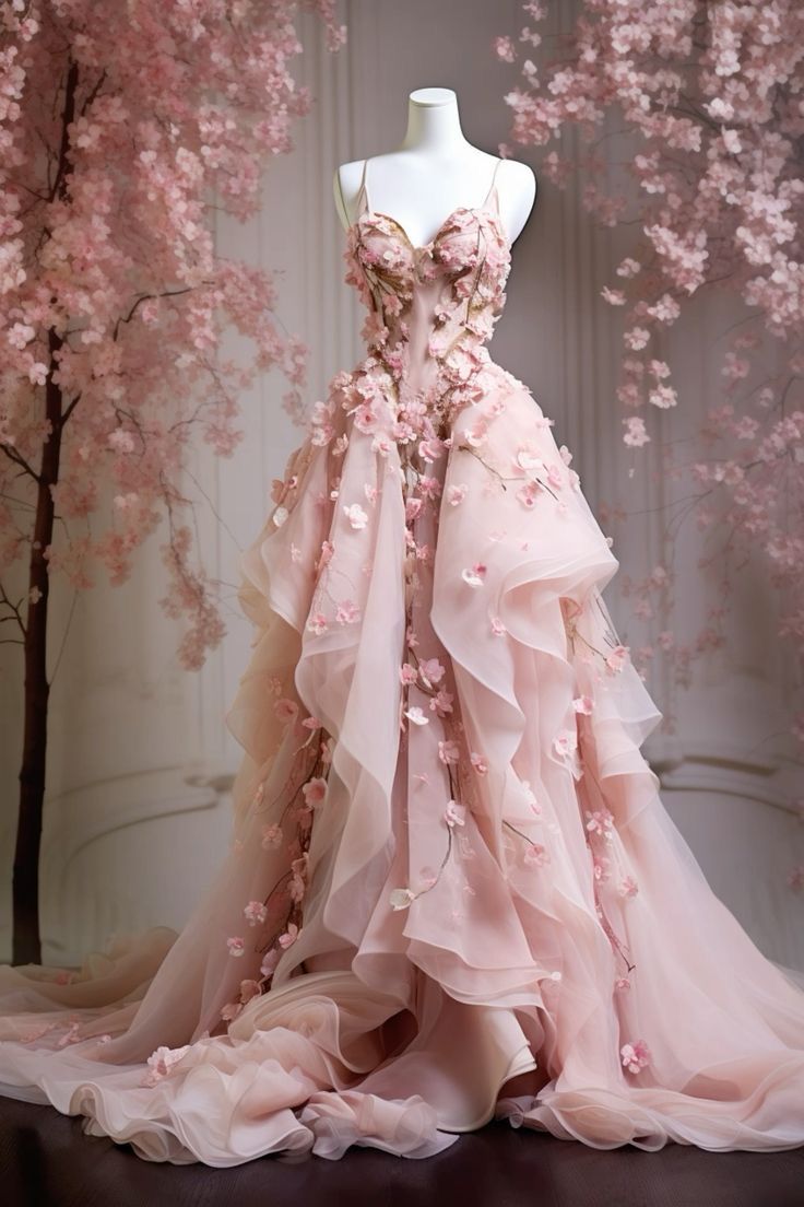 A-Line Pink Tulle Long Prom Dresses Prom Dresses