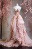 A-Line Pink Tulle Long Prom Dresses Prom Dresses