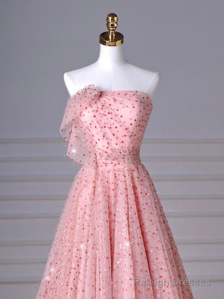 A-Line Pink Tulle Long Prom Dress, Pink Long Formal Dress