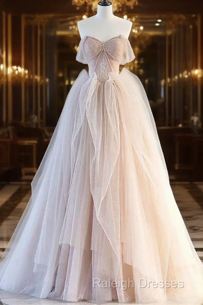 A-Line Pink Tulle Sweetheart Prom Dress Party Dress, Pink Tulle Evening Dress Main image