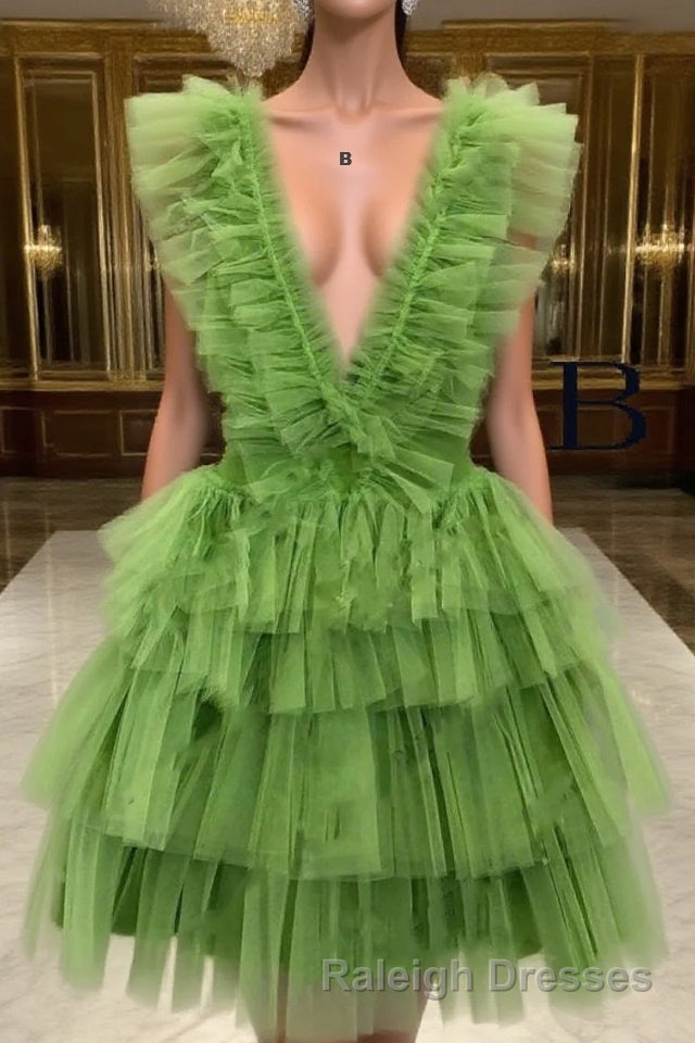 A Line Pink V Neck Tiered Homecoming Dress,Tulle Short Prom Party Dresses Main image