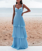 A-Line Pleated Blue Prom Dresses Prom Dresses