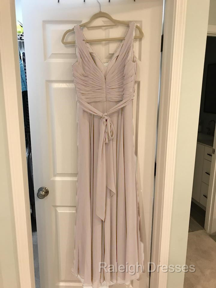 A-Line Pleated Chiffon V-Neck Long Bridesmaid Dress