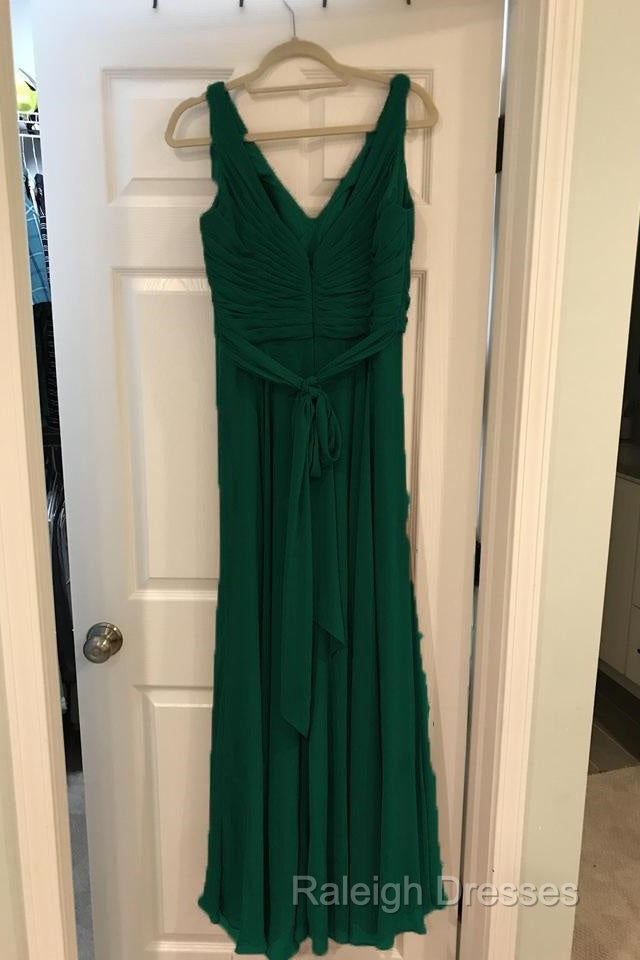 A-Line Pleated Chiffon V-Neck Long Bridesmaid Dresses