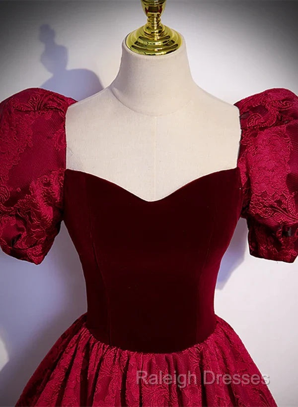 A-Line Princess Ballgown Sweetheart Short Sleeves Long Party Dress Evening Dress Prom Dress