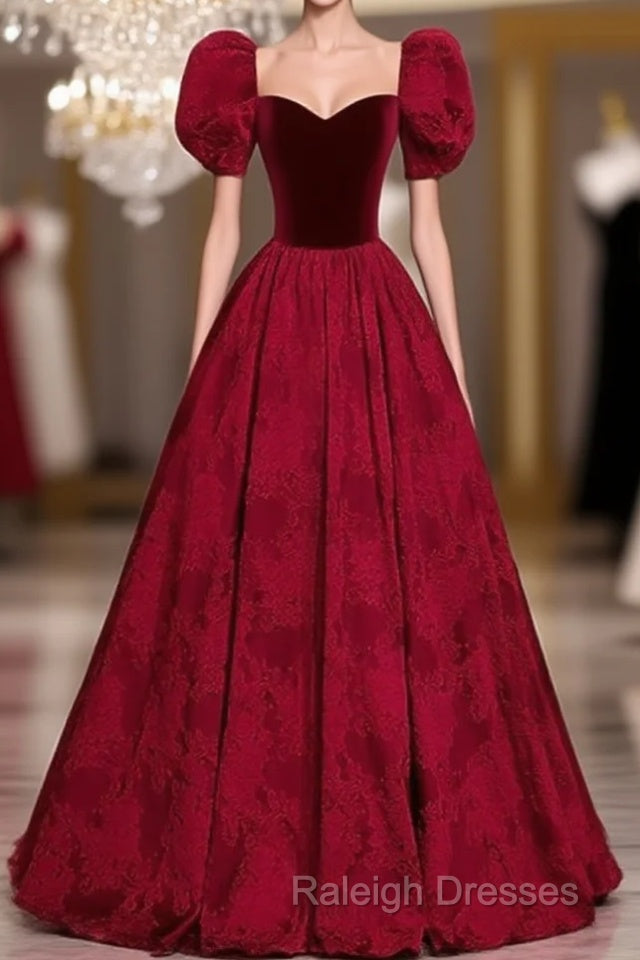 A-Line Princess Ballgown Sweetheart Short Sleeves Long Party Dress Evening Dress Prom Dress