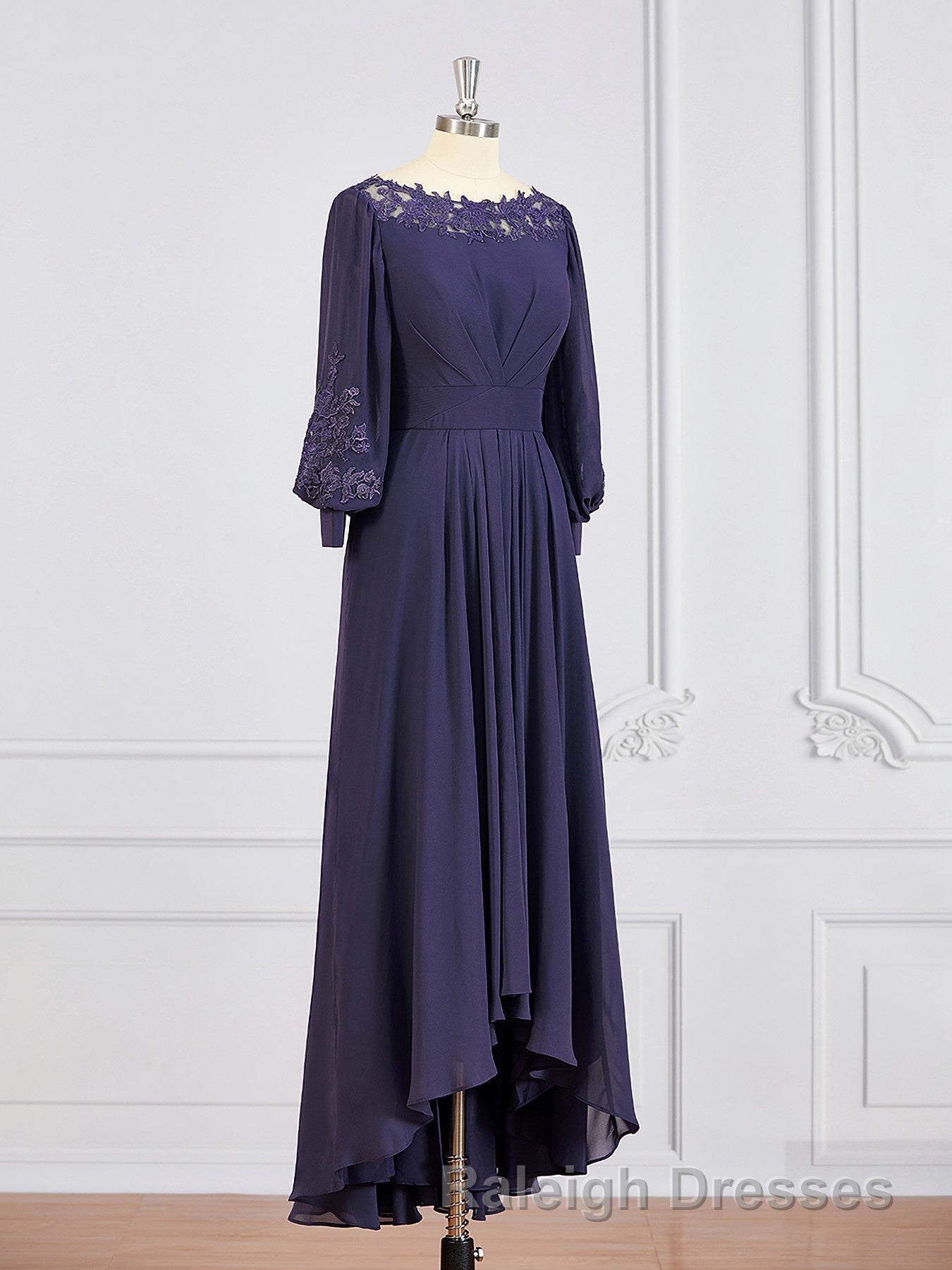 A Line Bateau Asymmetrical Chiffon Mother of the Bride Dress