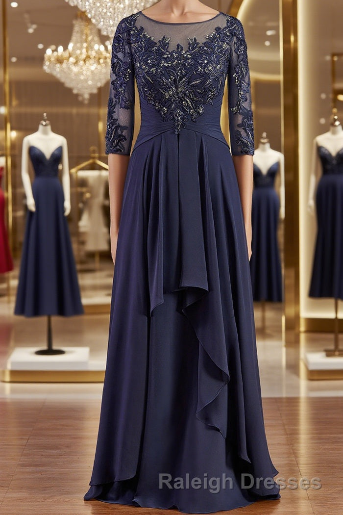 A-Line/Princess Bateau Floor-Length Chiffon Mother of the Bride Dresses With Appliques Lace